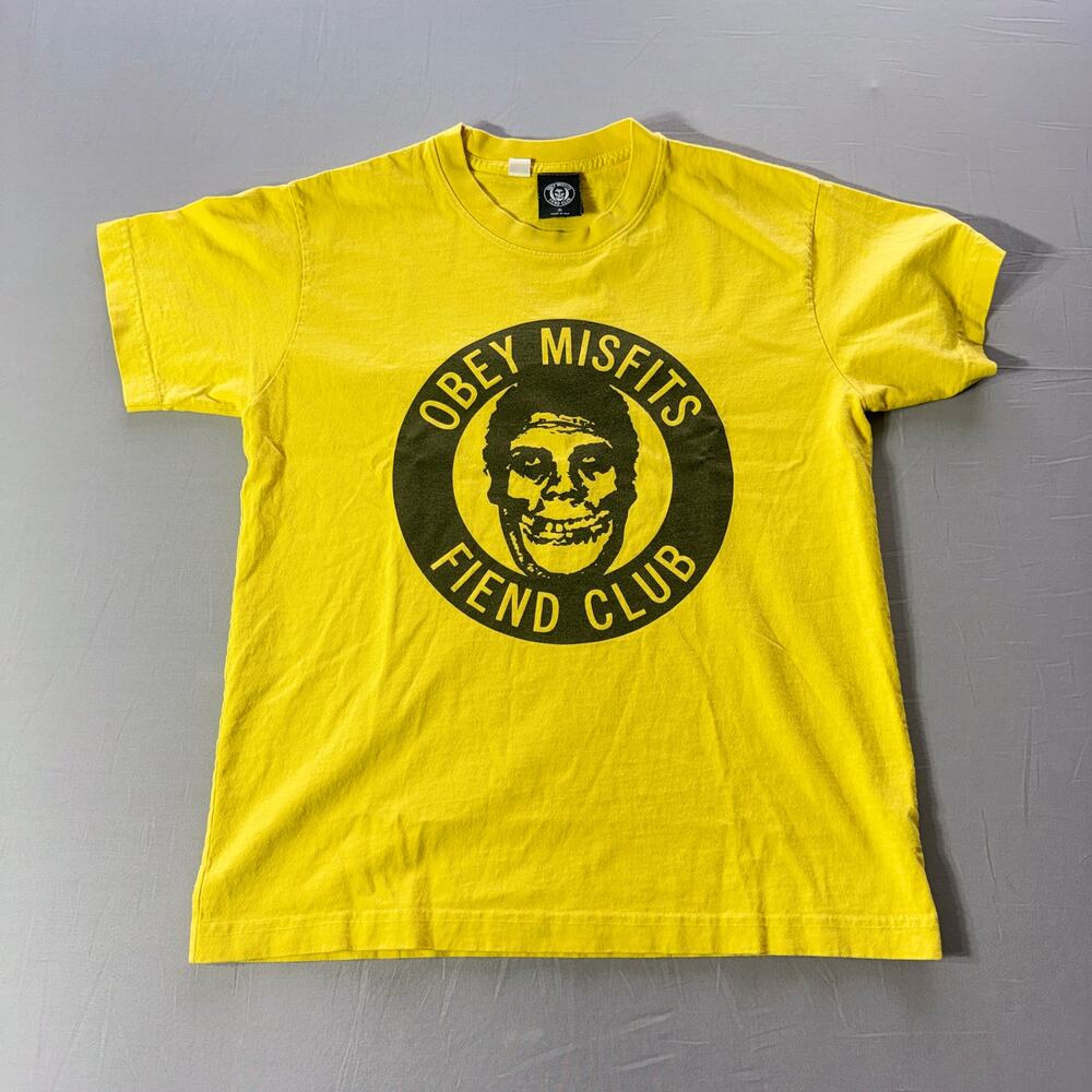Obey x Misfits Fiend Club Yellow Graphic T-Shirt Size S Made in USA
